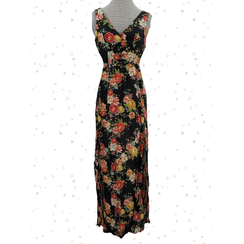 Farm Rio Black Cutout Floral Maxi Lace Up Top Sleeveless Roses Dress Size XS / P